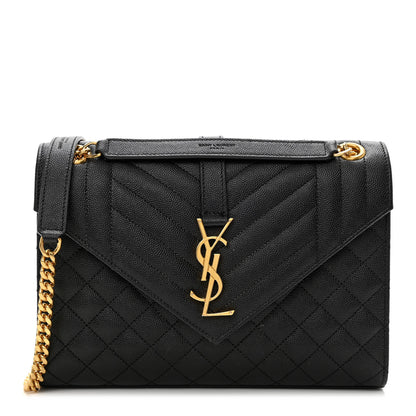 Saint Laurent Grain De Poudre Textured Mixed Matelasse Triquilt Medium Monogram Satchel Black 1 of 11