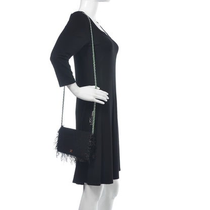 Chanel Tweed Fringe Wallet On Chain WOC Black Green 2 of 10