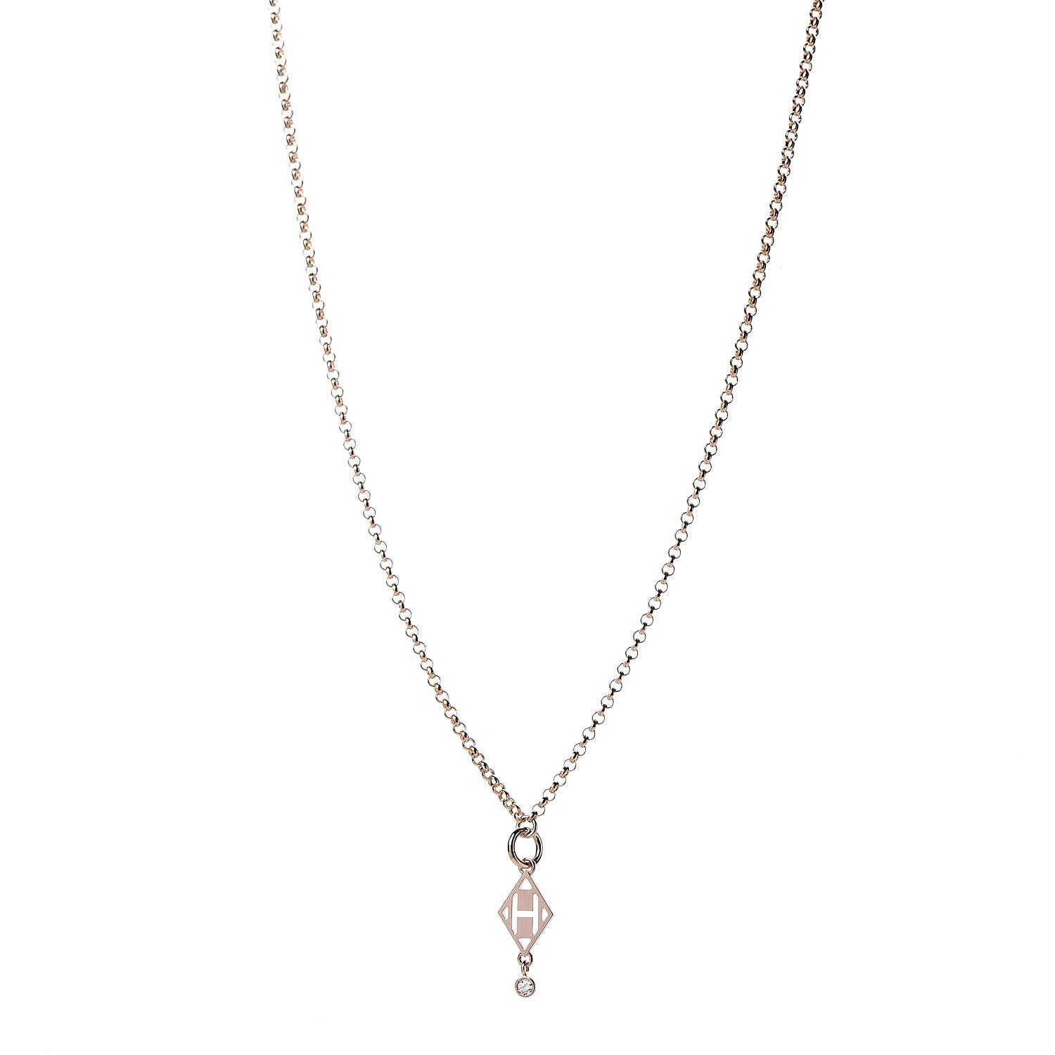 Hermes 18K Rose Gold Diamond Gambade Pendant Necklace 1 of 6