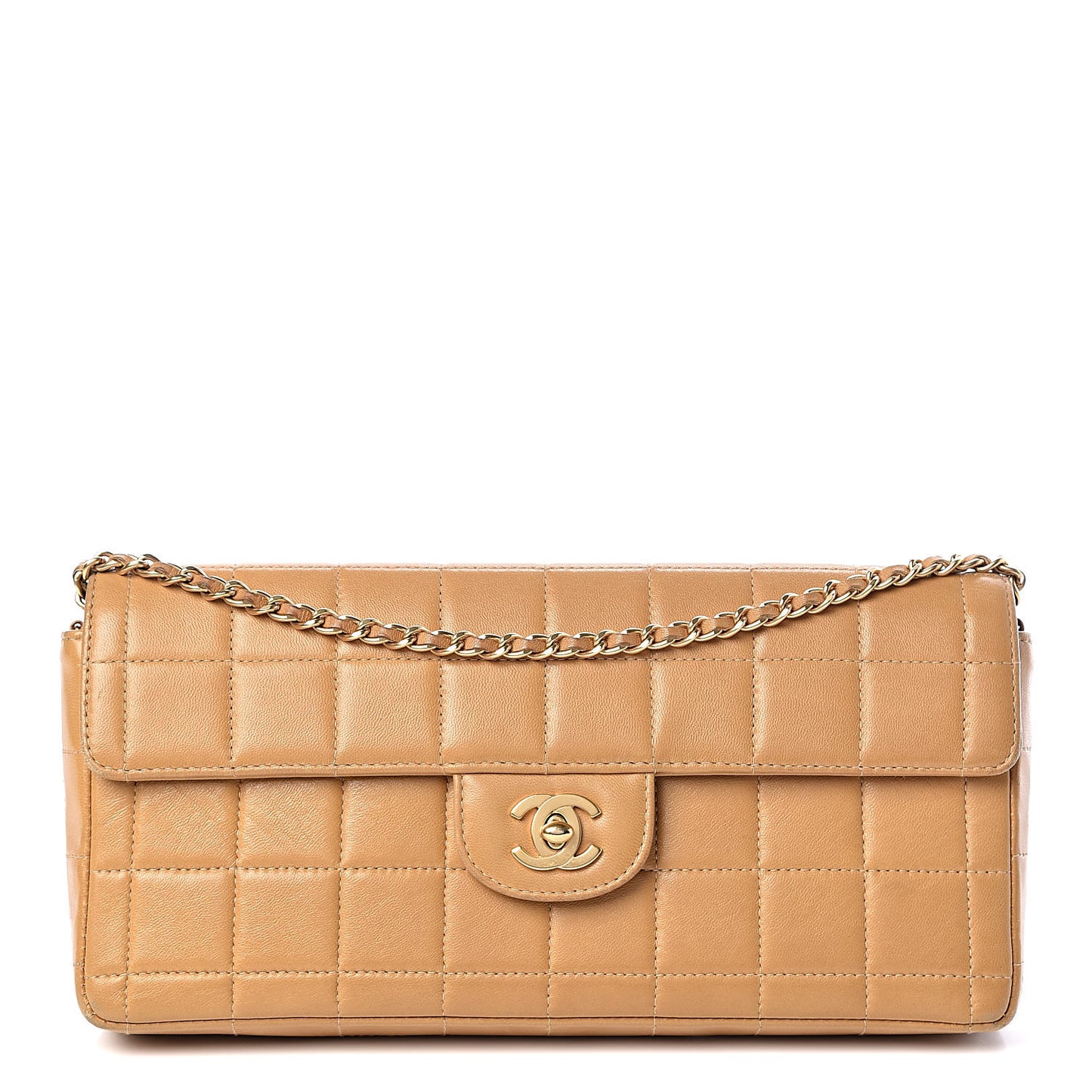 Lambskin East West Chocolate Bar Flap Beige