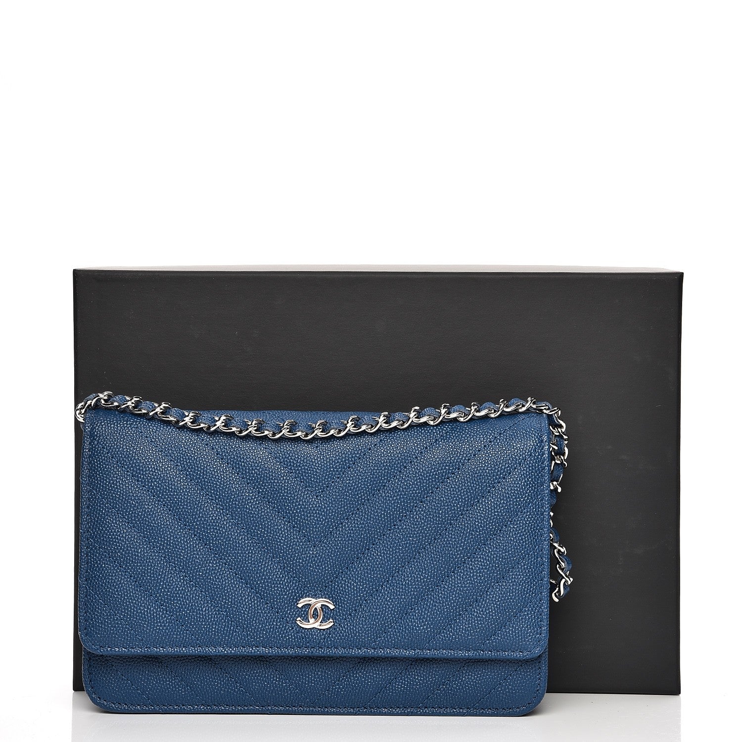 Chanel Caviar Chevron Wallet On Chain WOC Navy 8 of 8