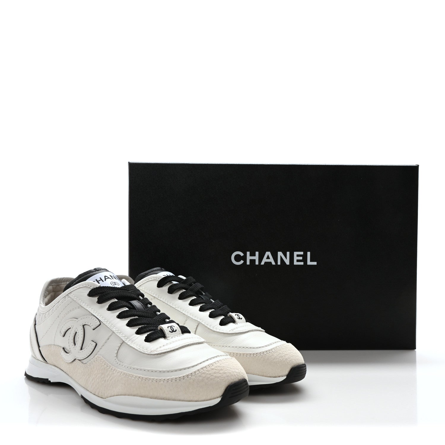 Chanel Calfskin Suede CC Womens Sneakers 36 White Black 10 of 10
