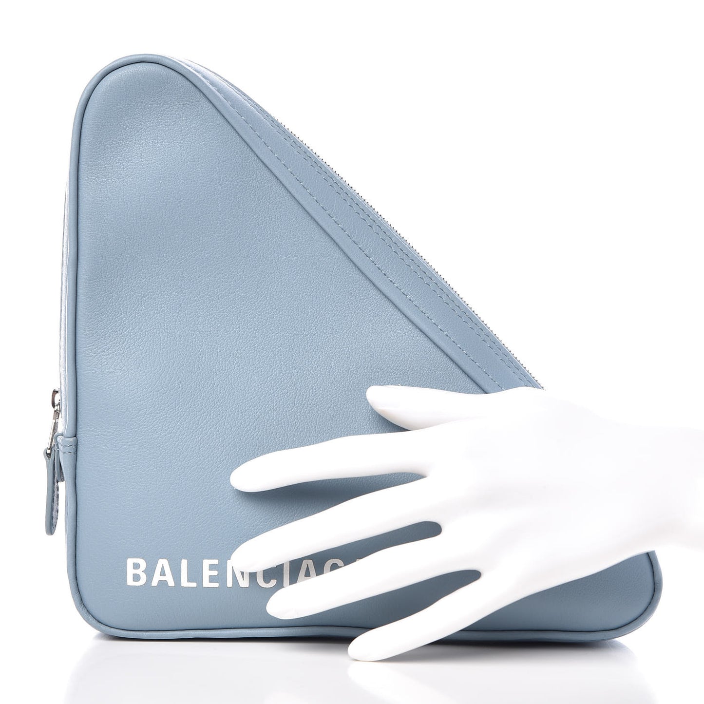 Shiny Day Calfskin Logo M Triangle Pouch Grey Blue White