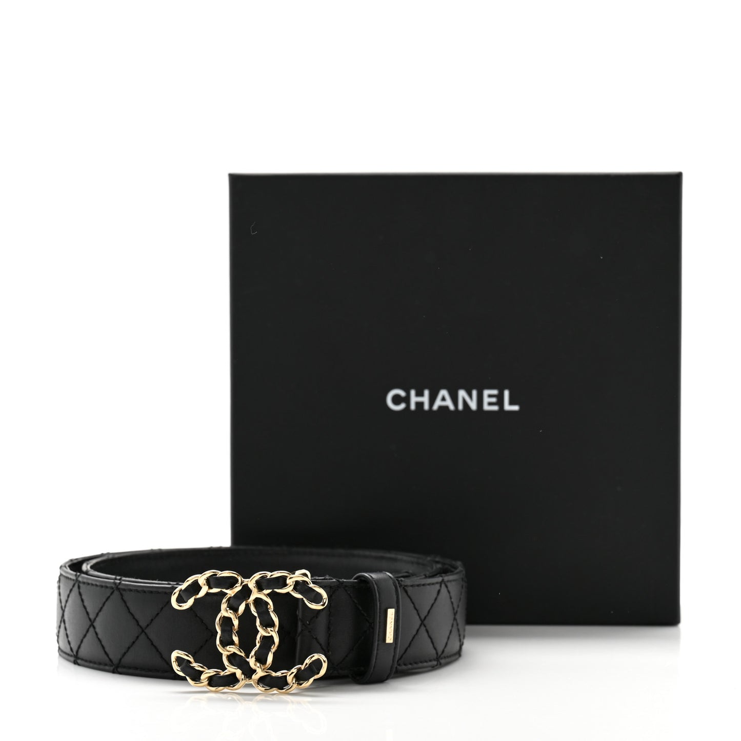 Calfskin Quilted CC Chain Belt 85 34 Black