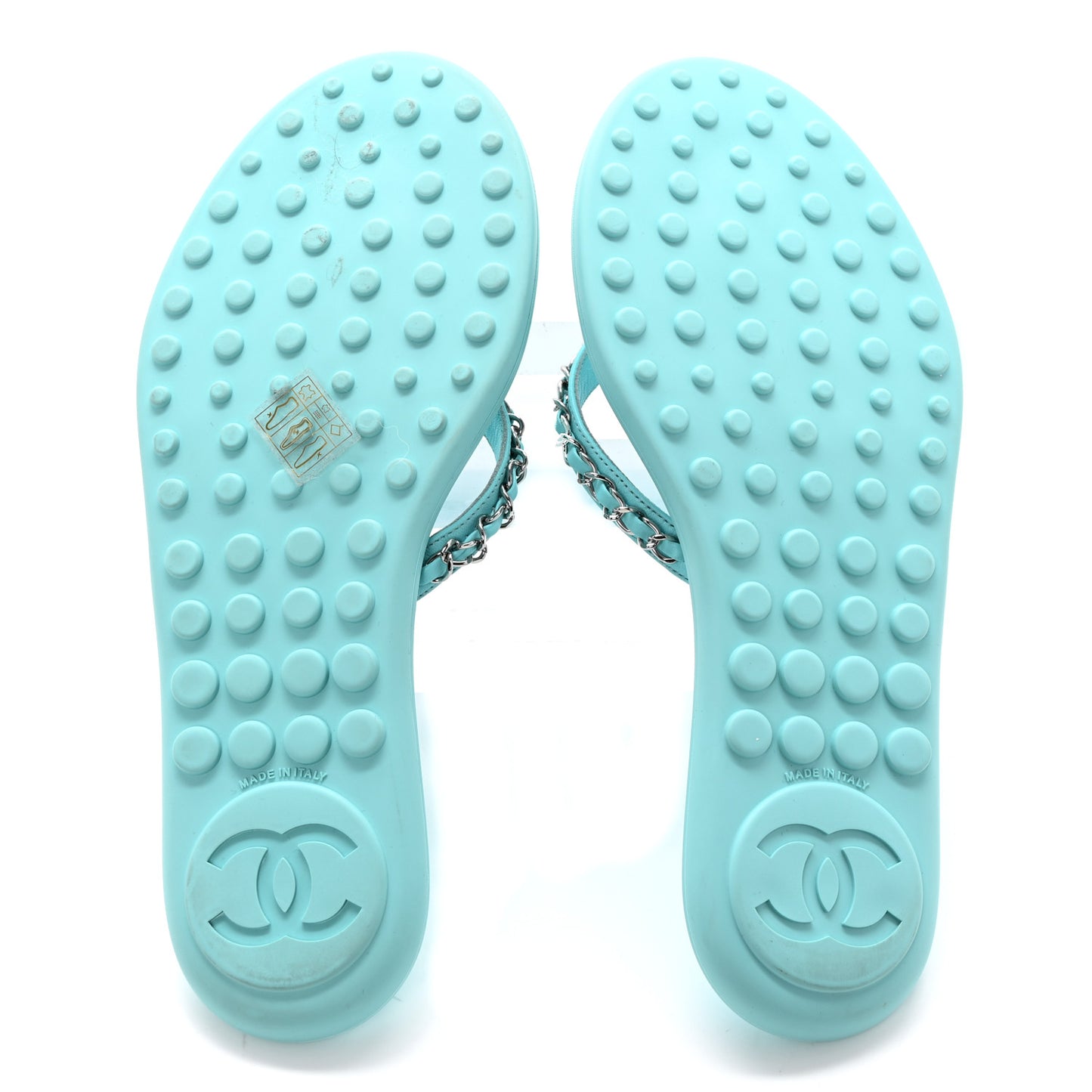 Calfskin CC Chain Thong Sandals 38 Light Blue