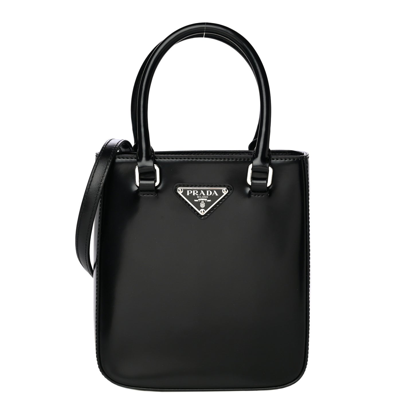 Spazzolato Triangle Small Double Handle Crossbody Tote Black