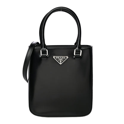 Prada Spazzolato Triangle Small Double Handle Crossbody Tote Black 1 of 14