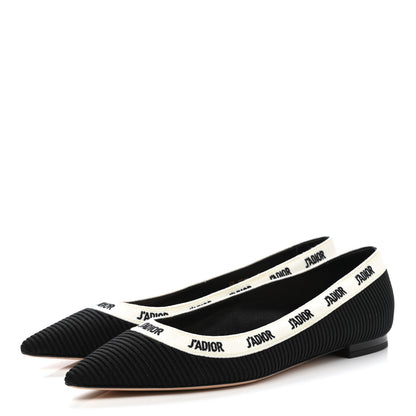Christian Dior Fabric Ribbon Embroidered J'Adior Ballet Flats 38.5 Black 3 of 9