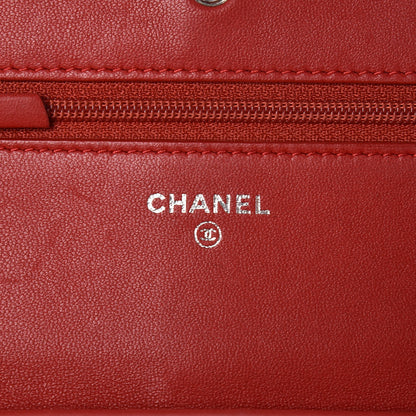 Chanel Lambskin Quilted Wallet On Chain WOC Red Pink 6 of 12