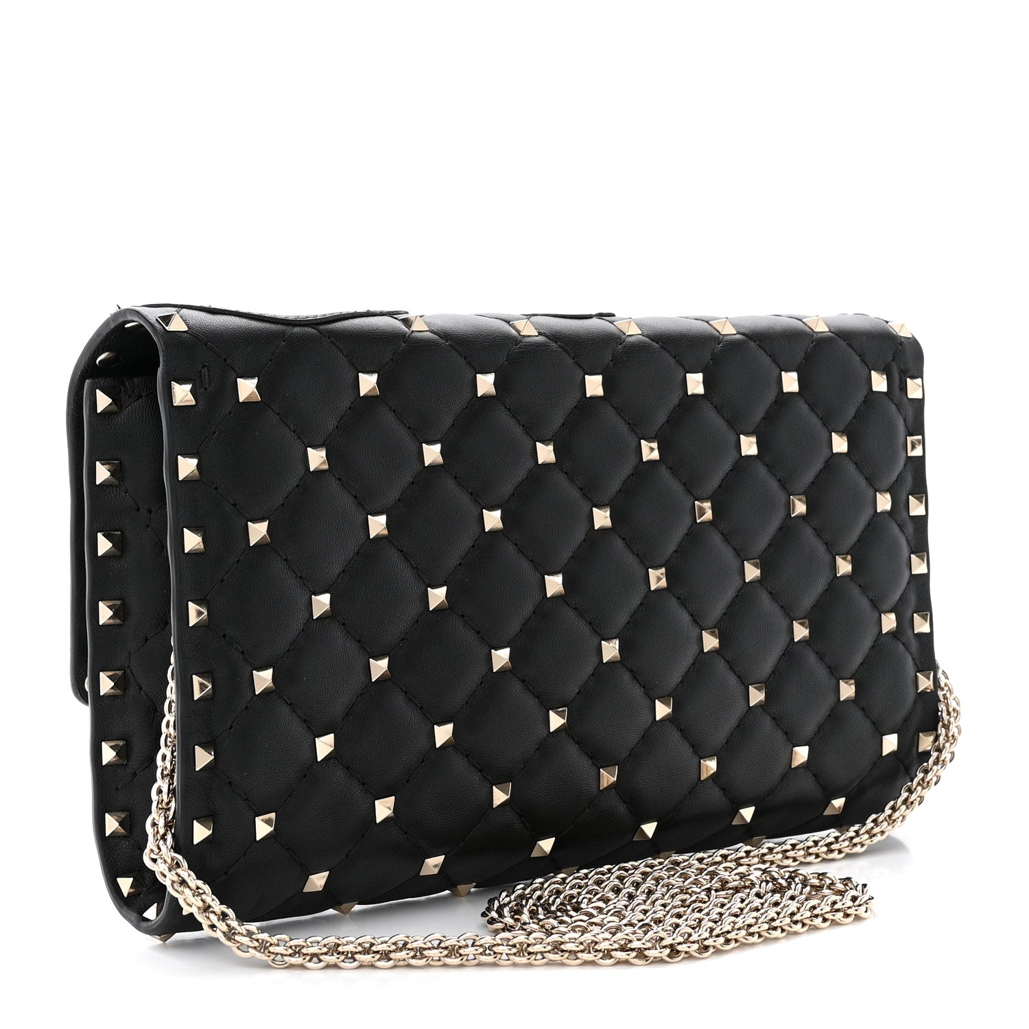 Valentino Garavani Nappa Rockstud Spike Flower Wallet on Chain Black Ivory 3 of 11