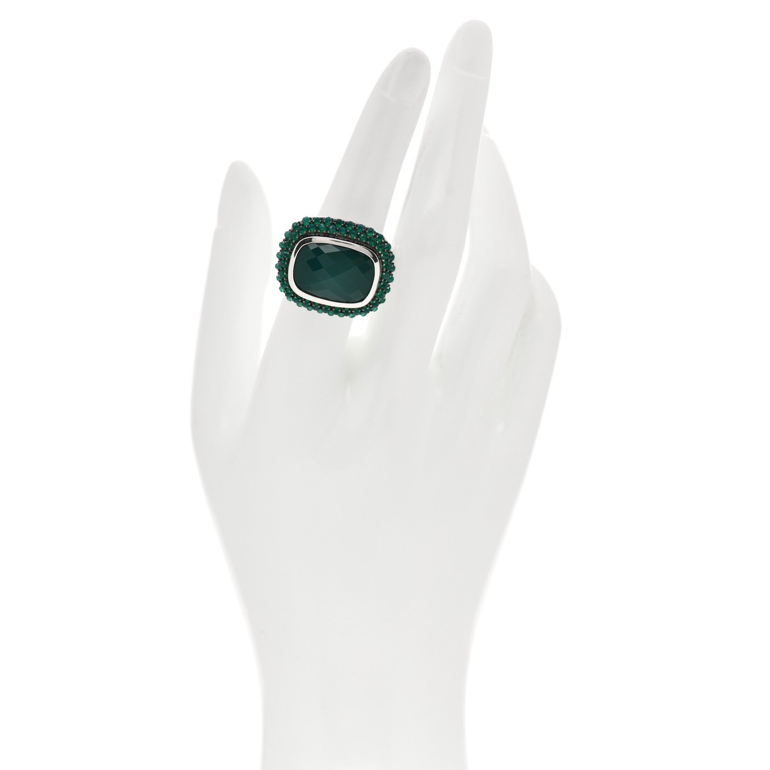 David Yurman Sterling Silver Green Onyx 18mm Osetra Ring 54 7 3 of 5