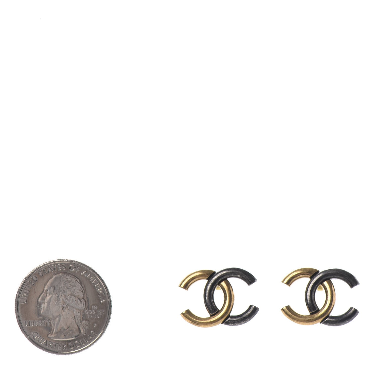 Chanel Metal CC Earrings Gold Ruthenium 2 of 4