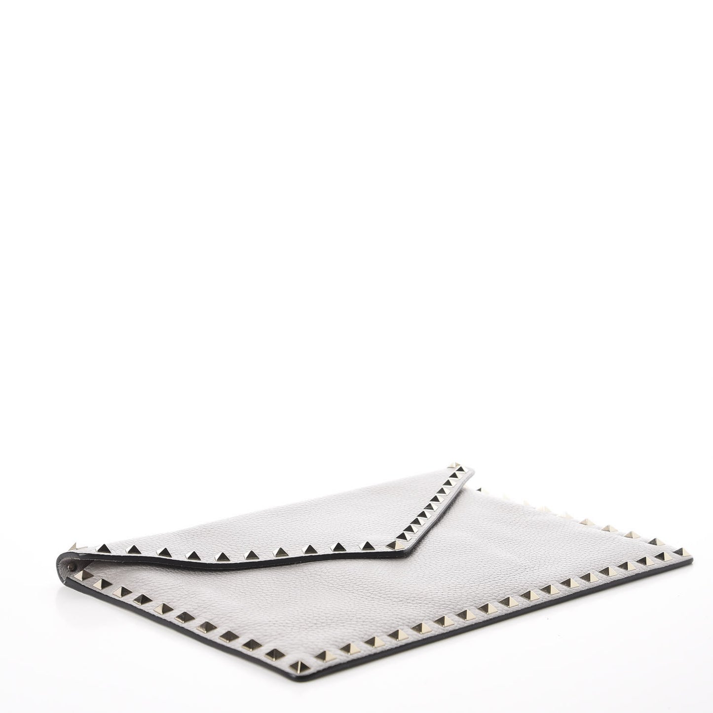 Pebbled Calfskin Large Rockstud Envelope Clutch Pastel Grey