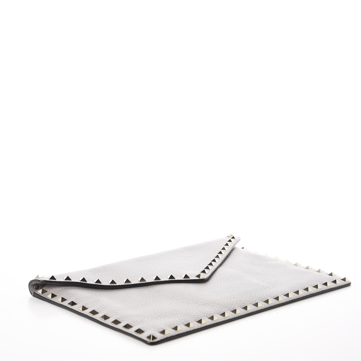 Valentino Garavani Pebbled Calfskin Large Rockstud Envelope Clutch Pastel Grey 3 of 10