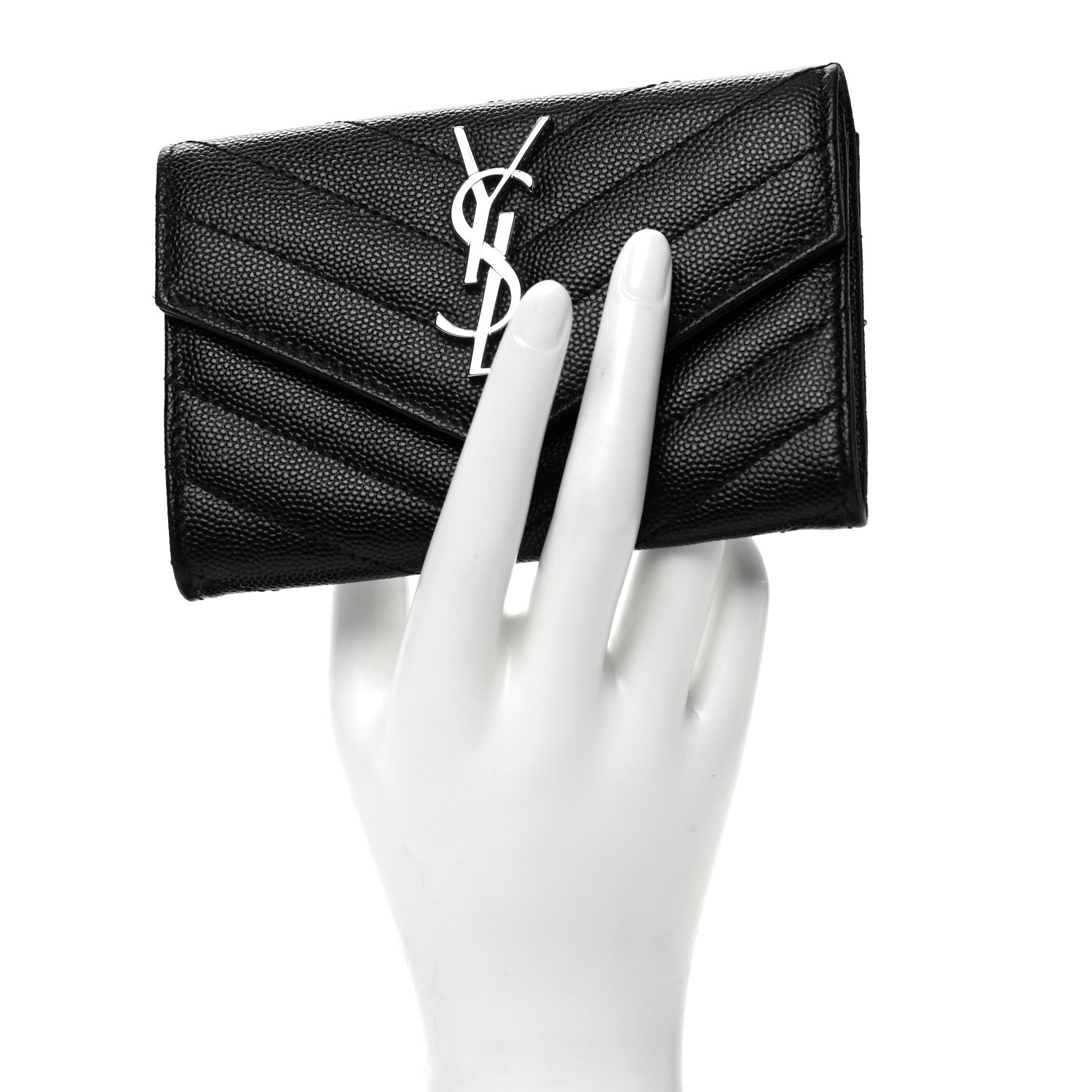 Saint Laurent Grain De Poudre Matelasse Chevron Small Monogram Envelope Wallet Black 9 of 9