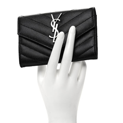 Saint Laurent Grain De Poudre Matelasse Chevron Small Monogram Envelope Wallet Black 9 of 9