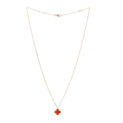 Van Cleef & Arpels 18K Rose Gold Carnelian Sweet Alhambra Pendant Necklace 3 of 5