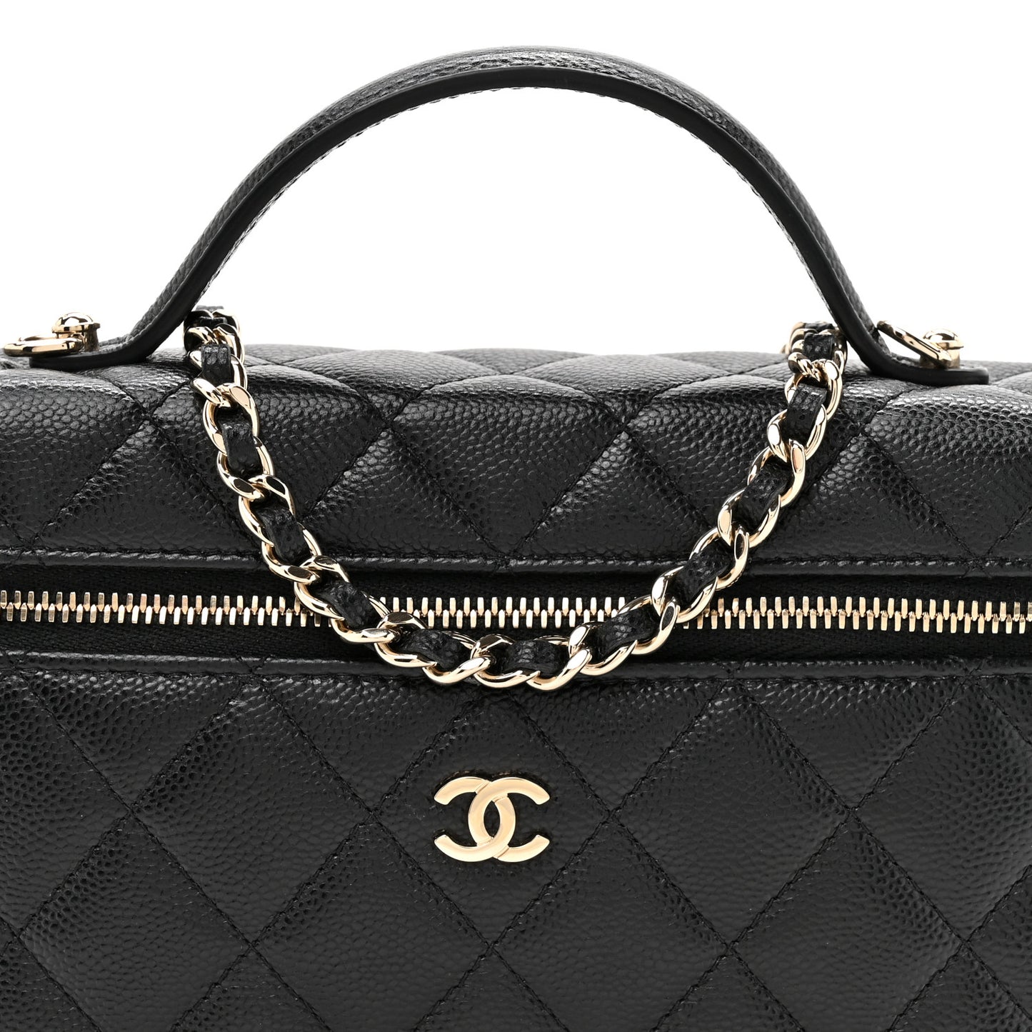 Caviar Quilted Top Handle Slim Vanity With Chain Black