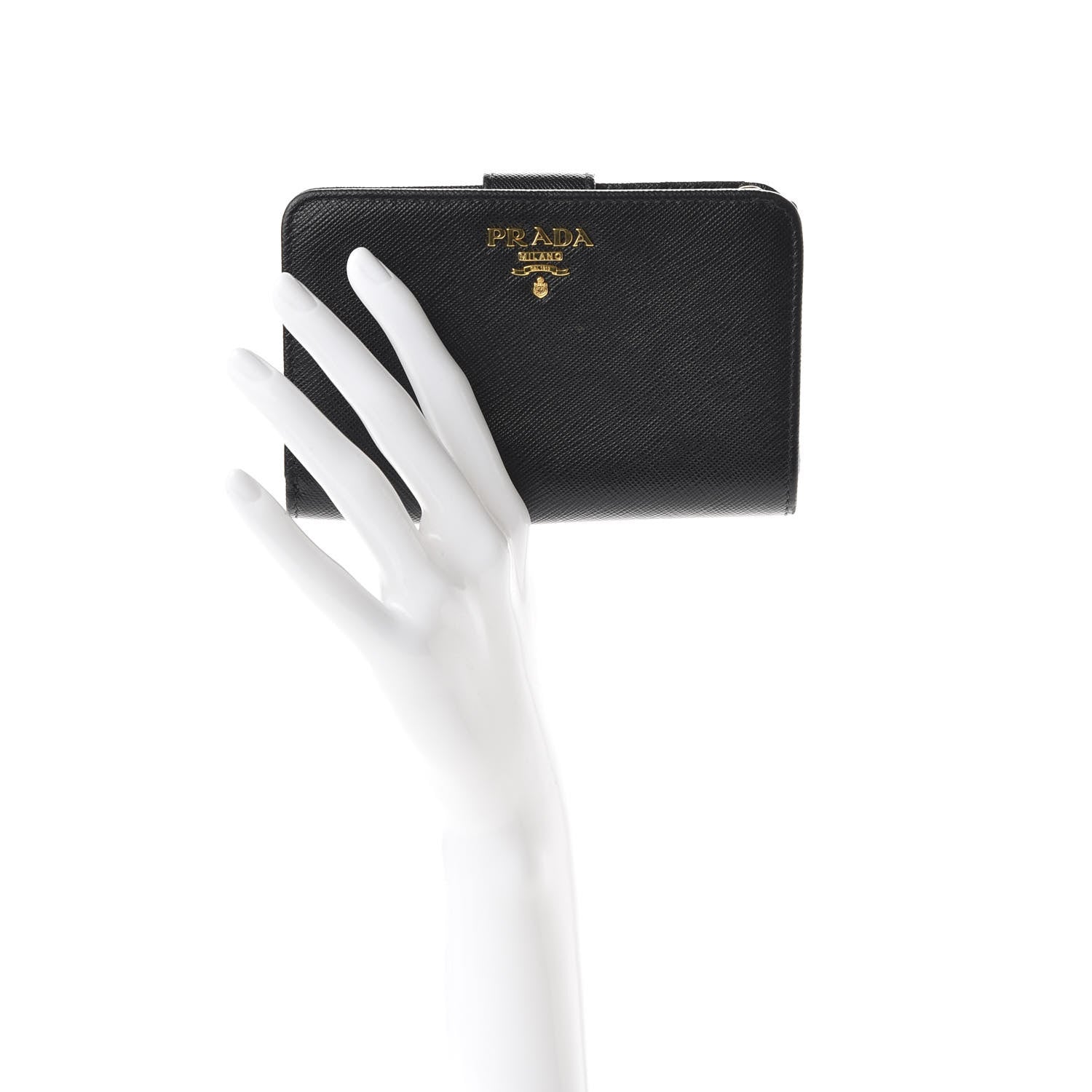 Prada Saffiano Metal Compact Wallet Black 2 of 8
