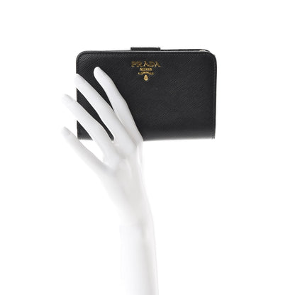 Prada Saffiano Metal Compact Wallet Black 2 of 8
