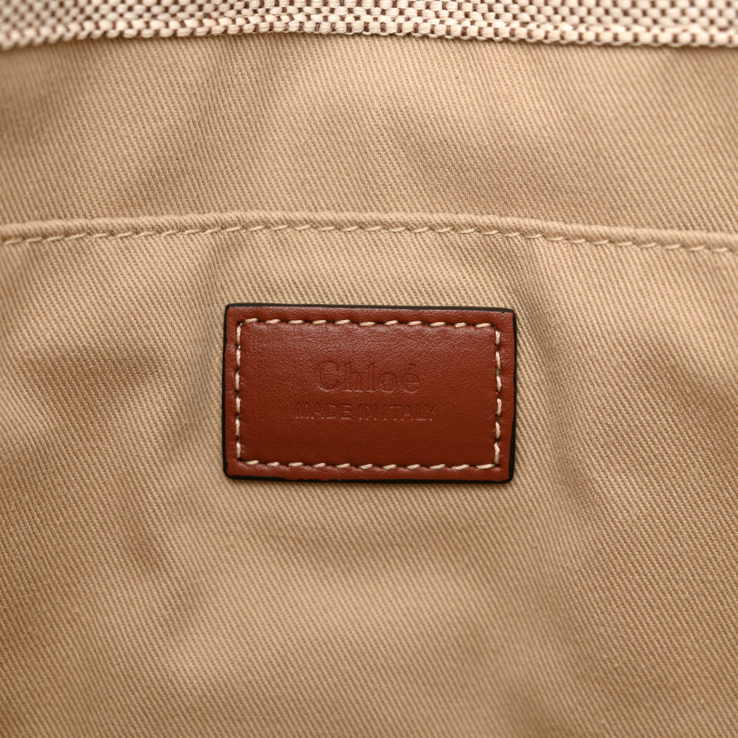 Chloe Linen Calfskin Medium Woody Ribbon Tote White Brown 7 of 18