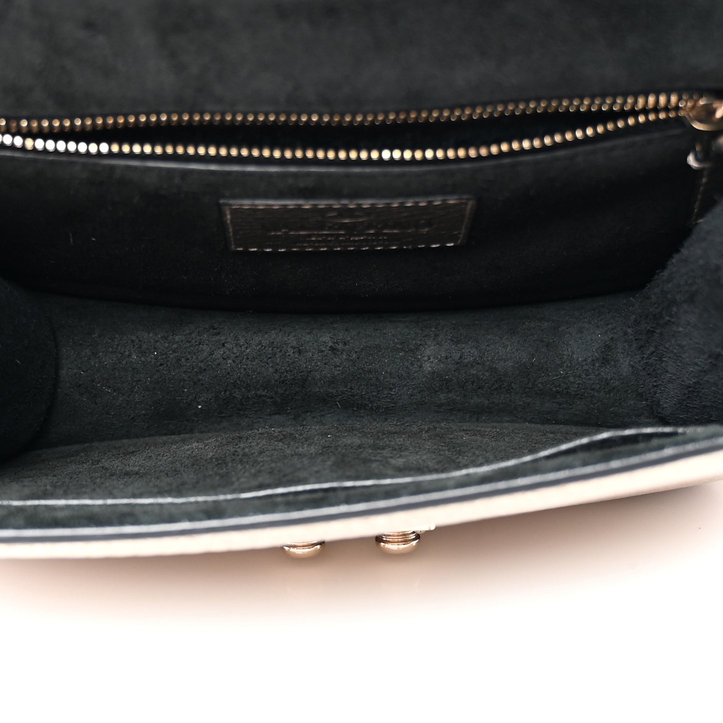 Metallic Vitello Small Glam Lock Rockstud Flap Platino