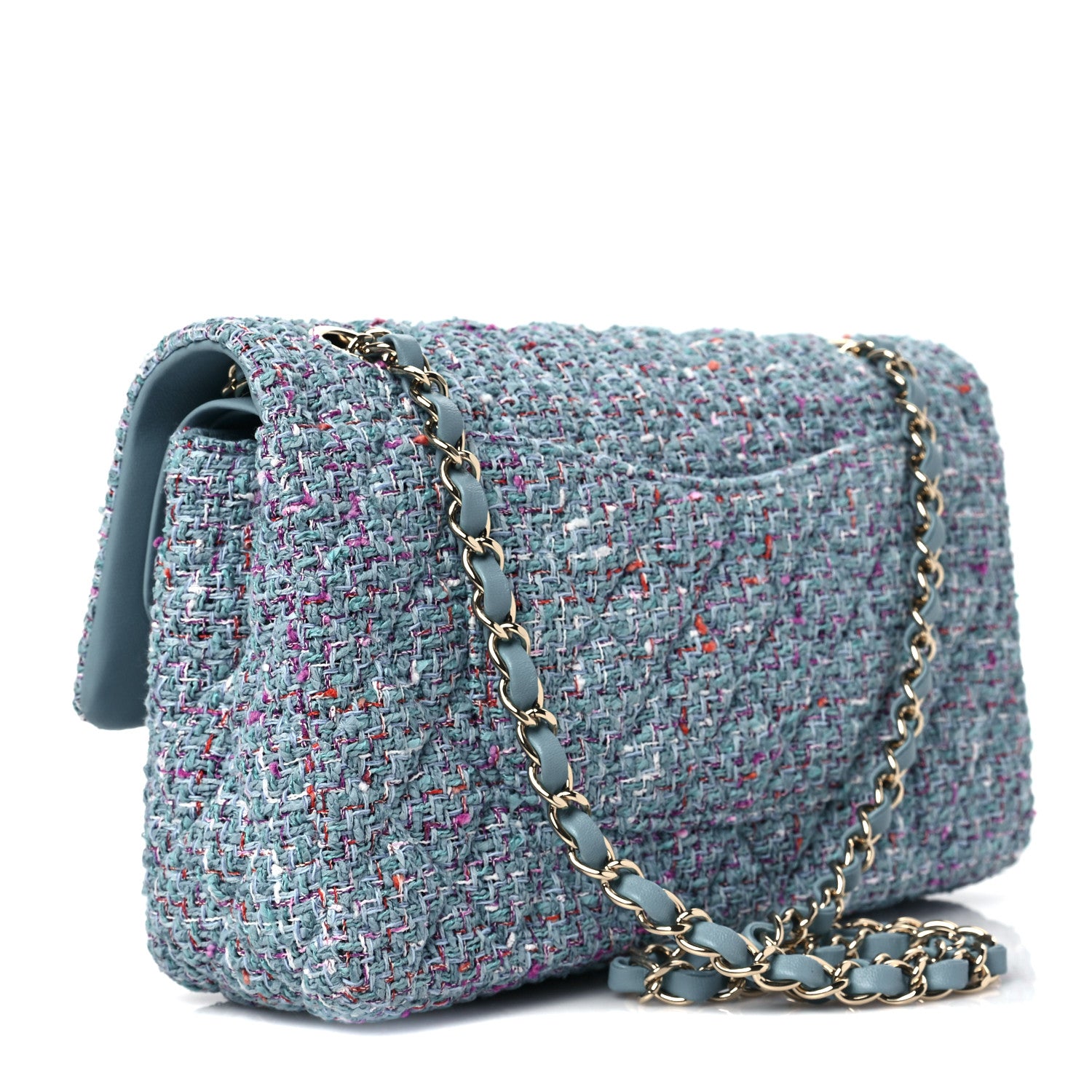 Chanel Tweed Quilted Medium Double Flap Turquoise Purple White Red 2 of 7
