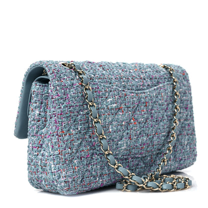 Chanel Tweed Quilted Medium Double Flap Turquoise Purple White Red 2 of 7