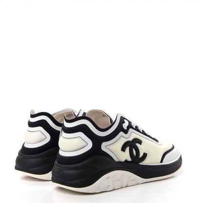 Chanel Lycra Womens CC Sneakers 37.5 White Black 4 of 10