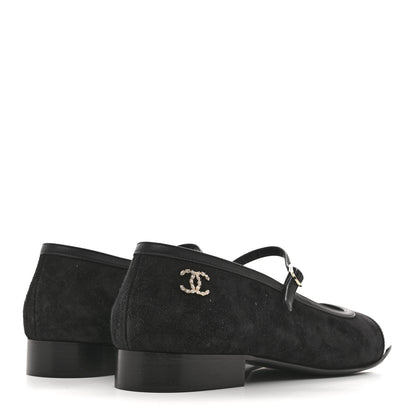 Chanel Suede Kidskin Lambskin Patent Calfskin Cap Toe CC Mary Jane Flats 39.5 Black 5 of 9