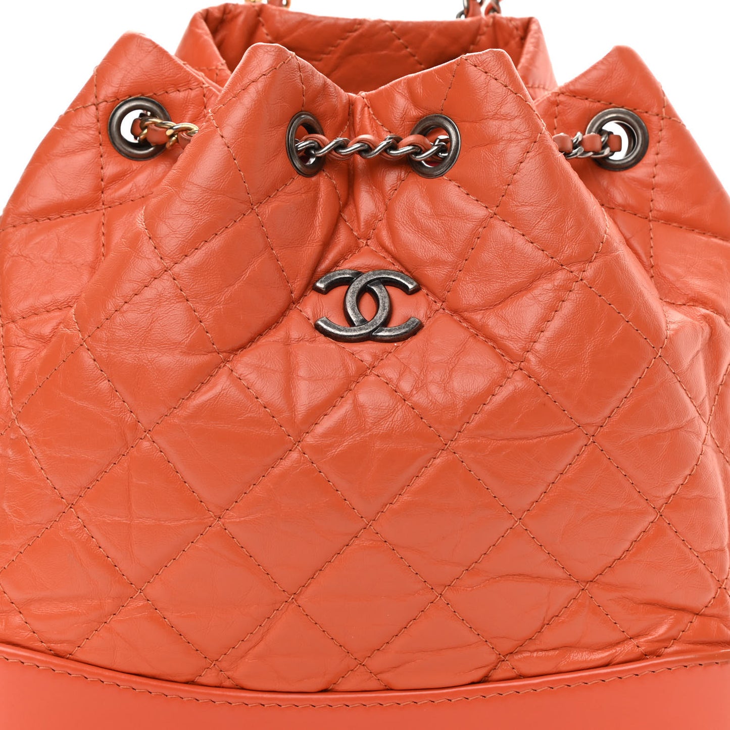 Aged Calfskin Quilted Small Gabrielle Backpack Orange