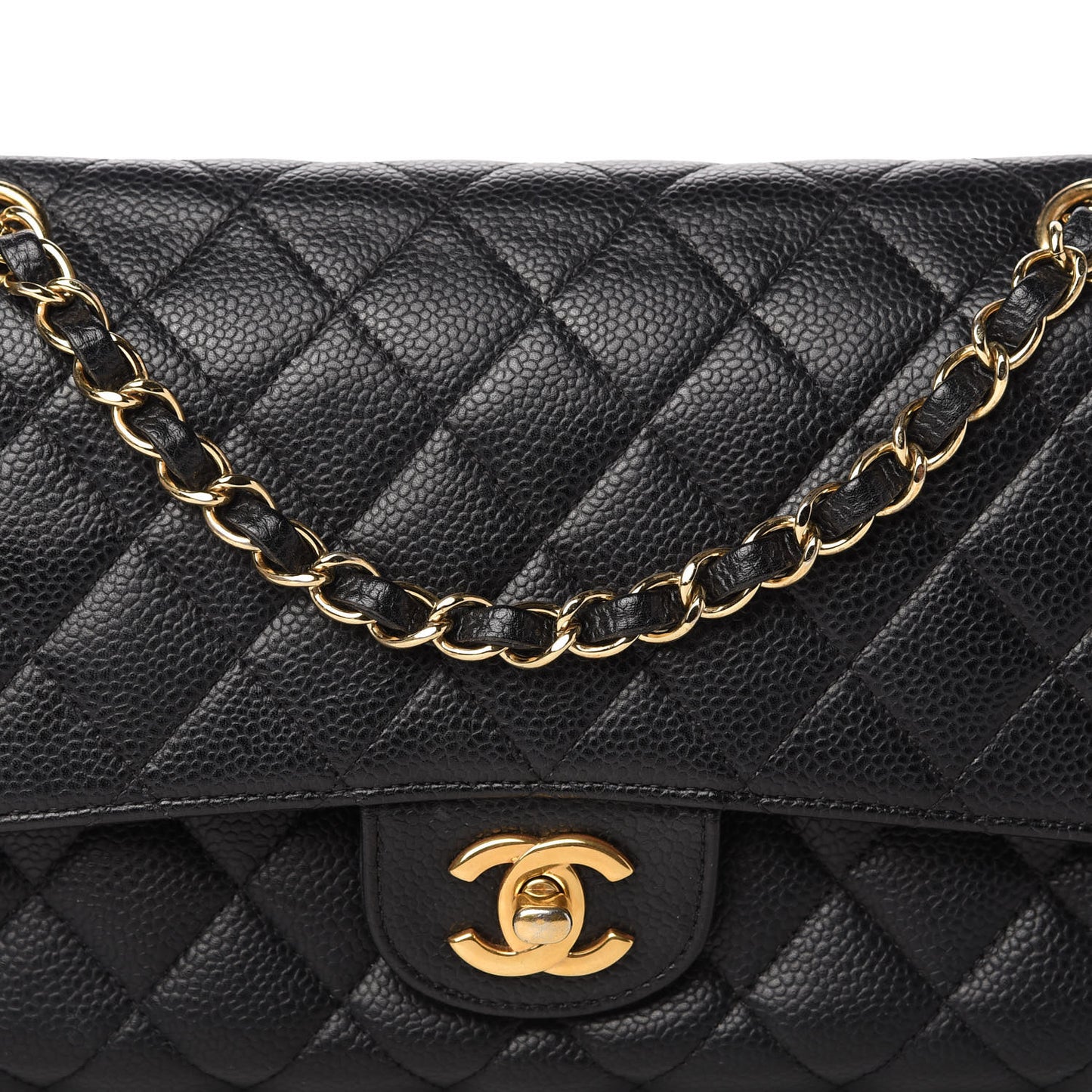 Caviar Quilted Medium Double Flap Black