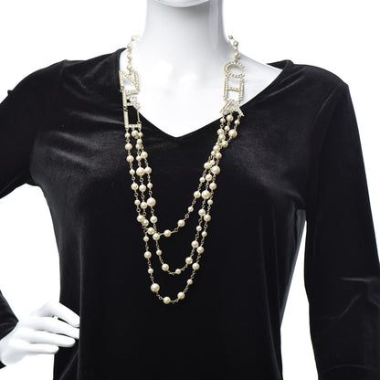 Chanel Pearl Crystal Cha-Nel Logo Necklace Gold 2 of 5