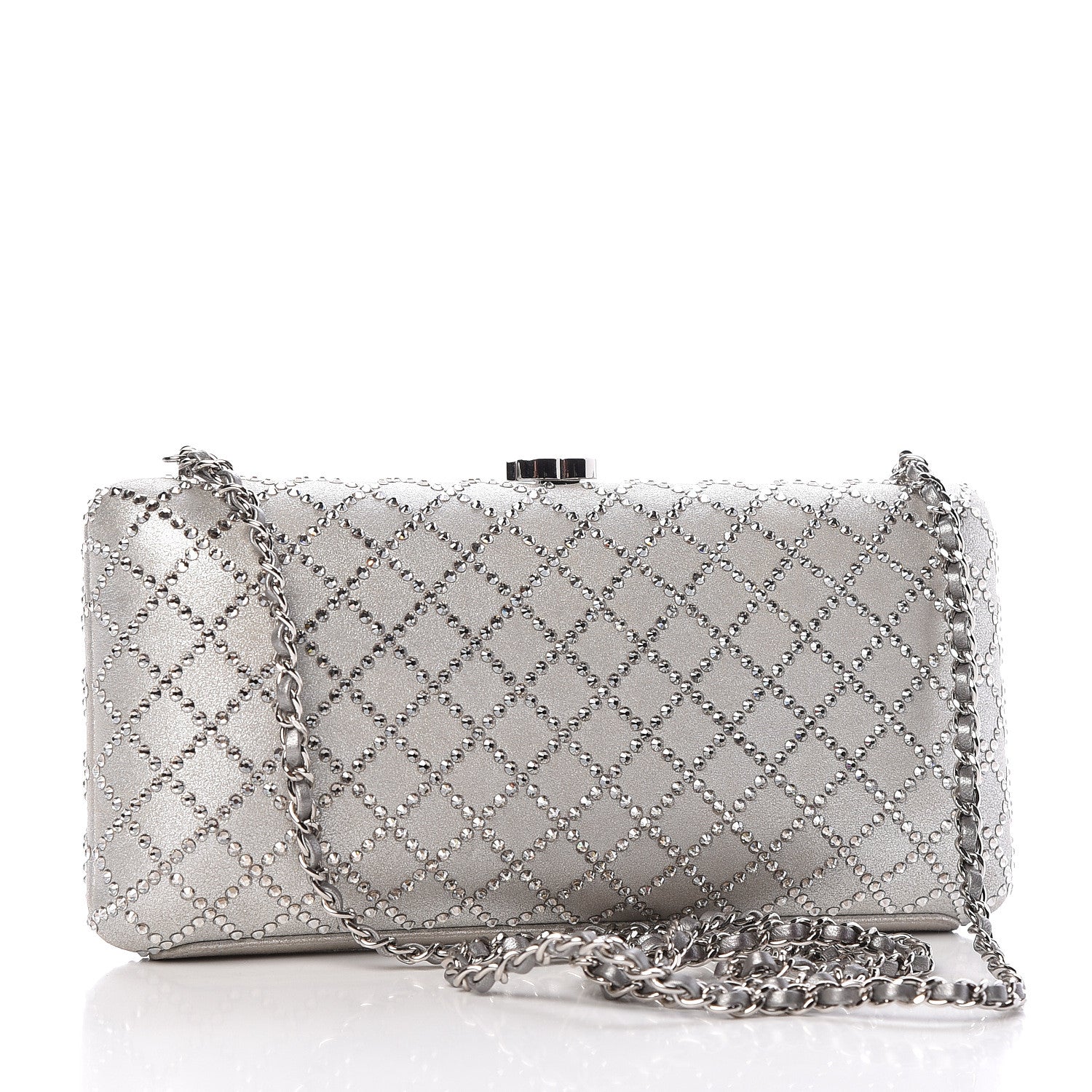 Chanel Iridescent Lambskin Crystal Quilted Clutch Silver 3 of 11