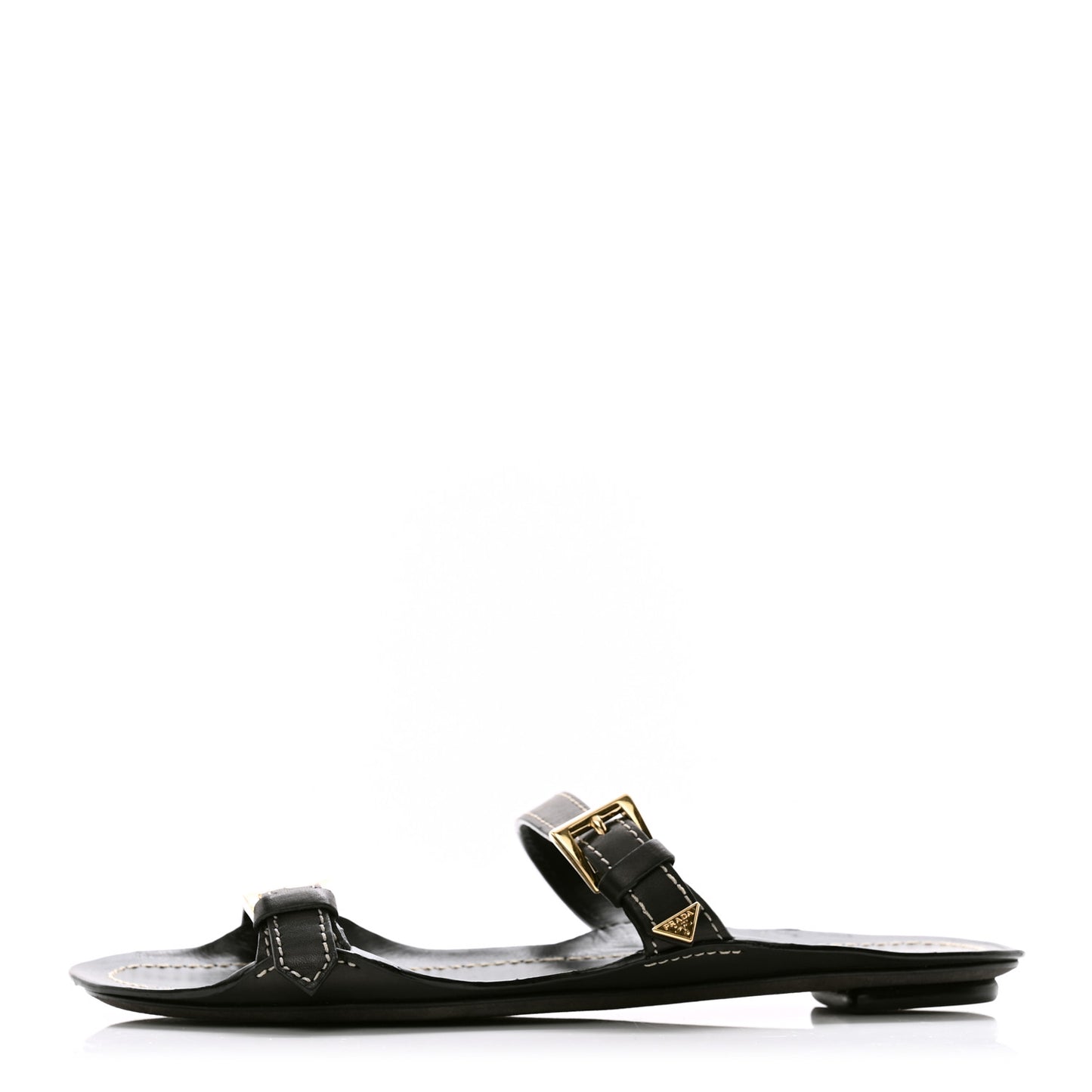 Calfskin Sandali Two Strap Flat Sandals 37.5 Black