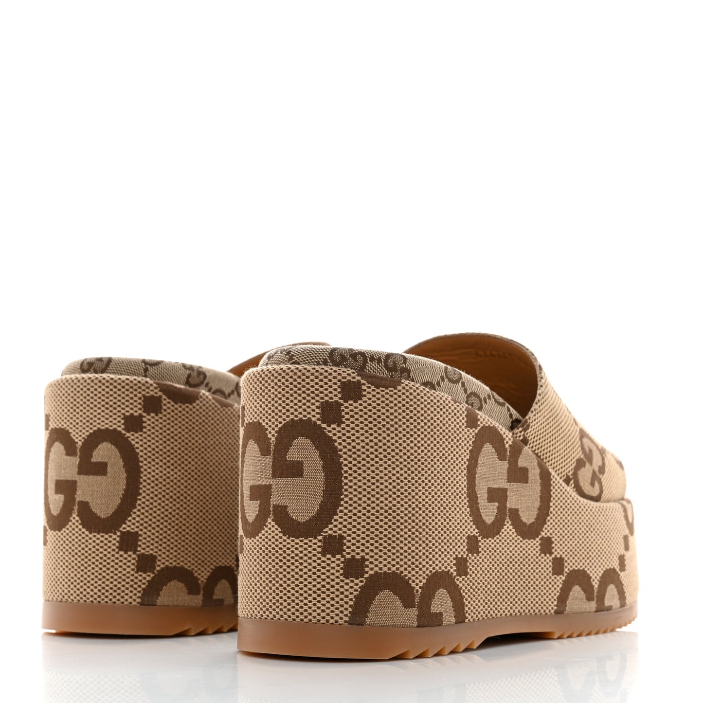 Monogram Jumbo GG Platform Slide Wedge Sandals 37.5 Camel Ebony