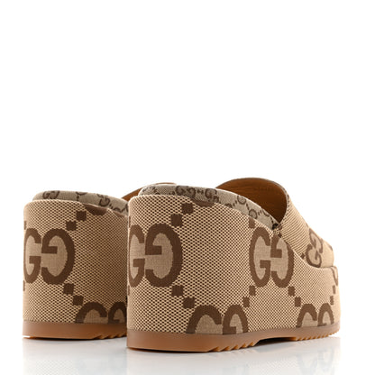 Gucci Monogram Jumbo GG Platform Slide Wedge Sandals 37.5 Camel Ebony 4 of 8