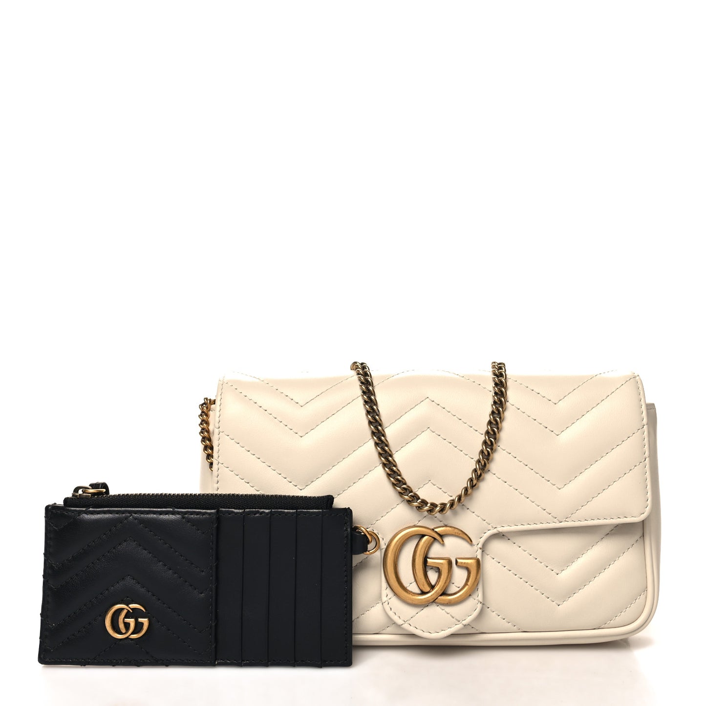 Calfskin Matelasse Mini GG Marmont Shoulder Bag With Card Holder White Black