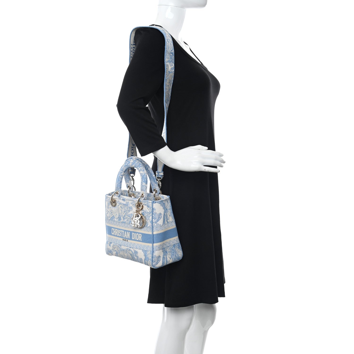 Christian Dior Canvas Toile De Jouy Embroidered Medium Lady D-Lite Blue 2 of 9