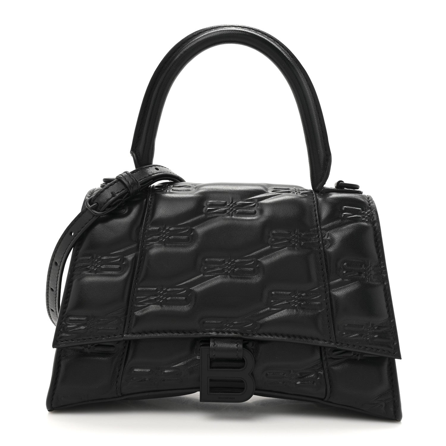 Balenciaga Nappa BB Monogram Embossed Small Hourglass Top Handle Bag Black 1 of 12