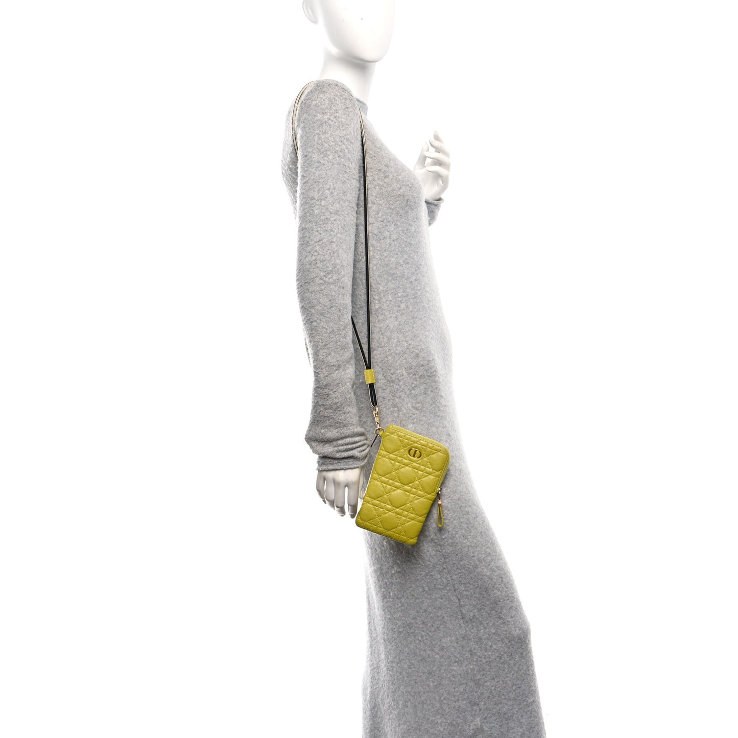 Supple Calfskin Cannage Caro Multifunctional Pouch Lime