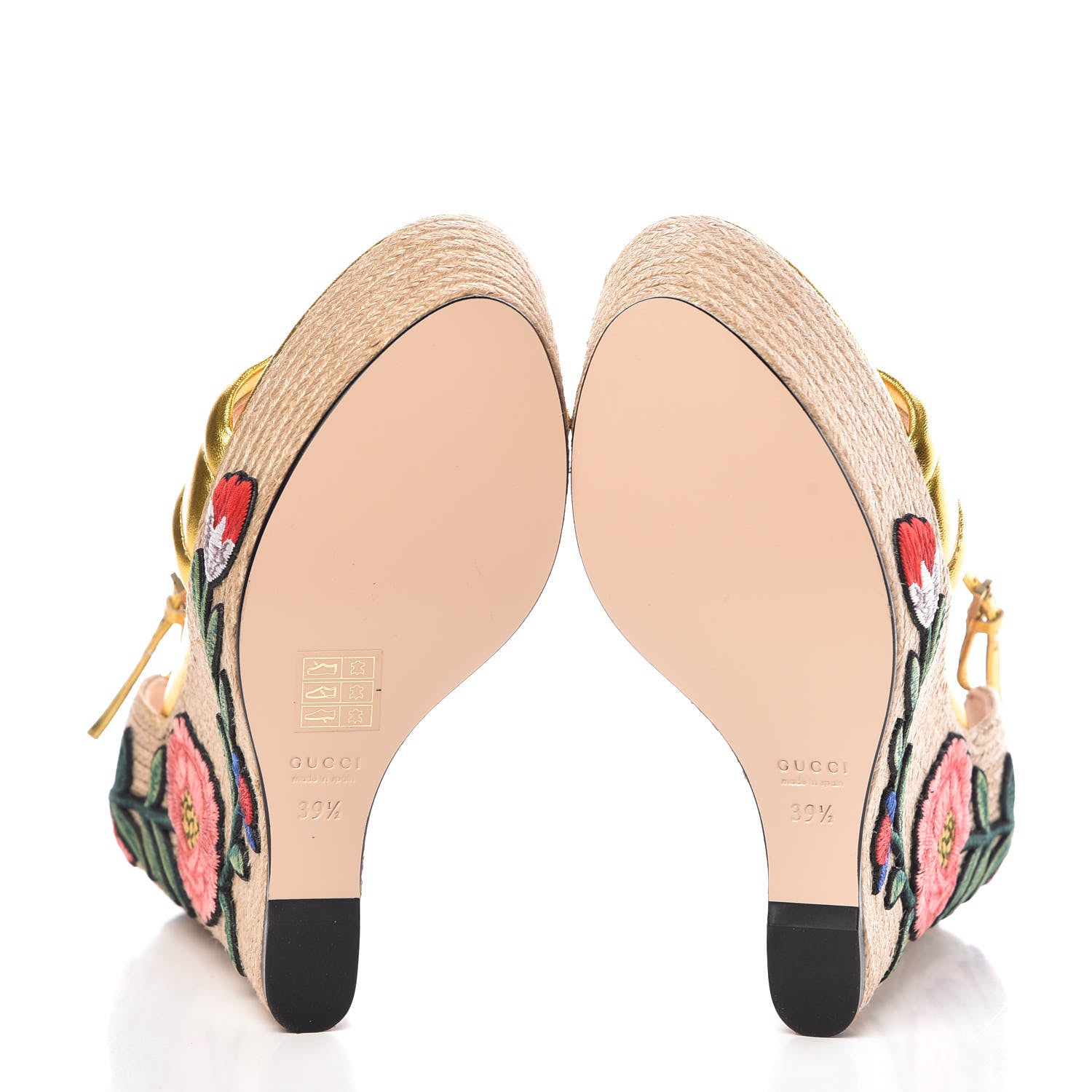 Gucci Metallic Nappa Ophelia Espadrille Platform Wedge Sandals 39.5 Oro Vecchio 5 of 9