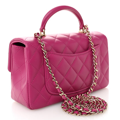 Chanel Lambskin Quilted Mini Top Handle Rectangular Flap Fuchsia 3 of 10