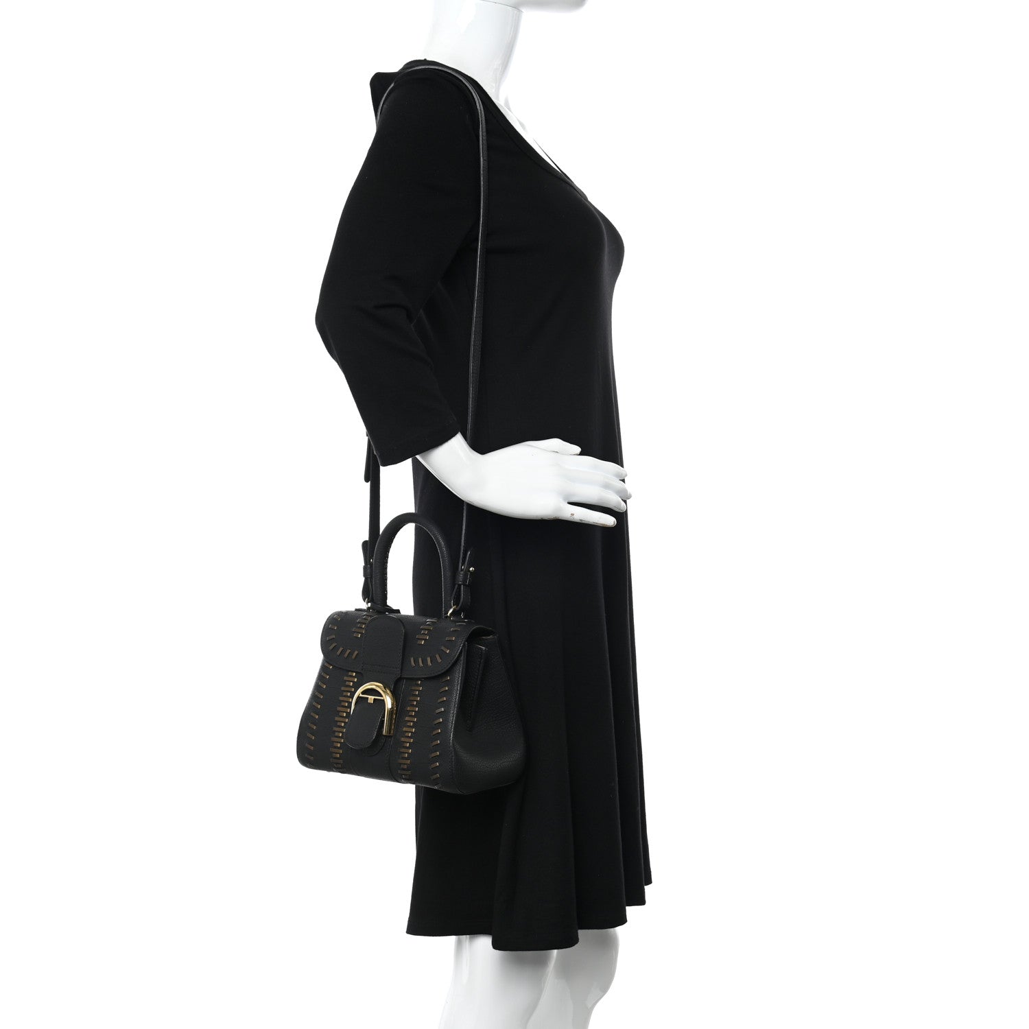 Delvaux Crispy Calfskin Tribal Stitch Mini Brillant Satchel Black Bronze 2 of 19