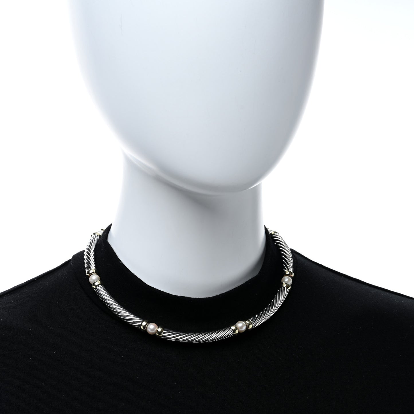 Sterling Silver 14K Yellow Gold Pearl Hampton Cable Choker Necklace