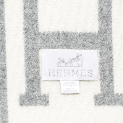 Hermes Wool Cashmere Avalon III Blanket Ecru Gris Clair 4 of 4