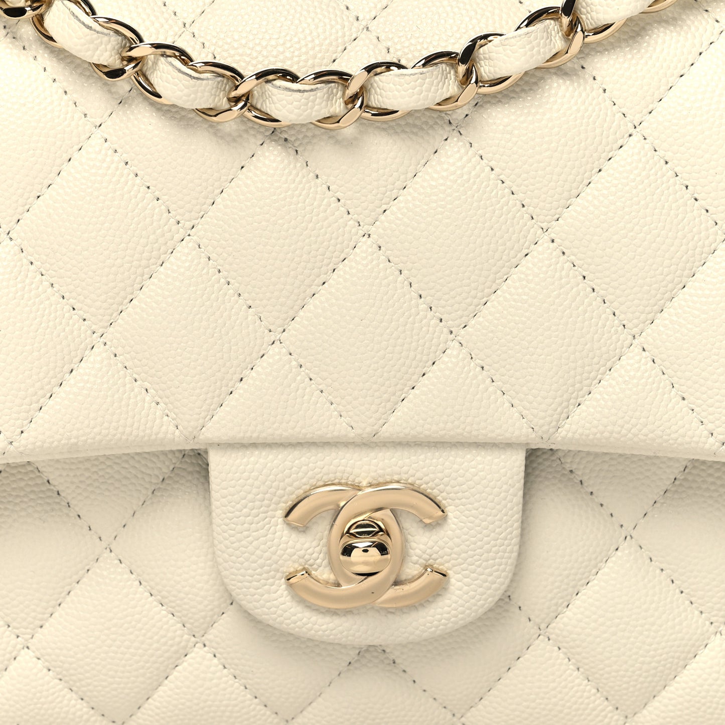 Caviar Quilted Medium Double Flap White