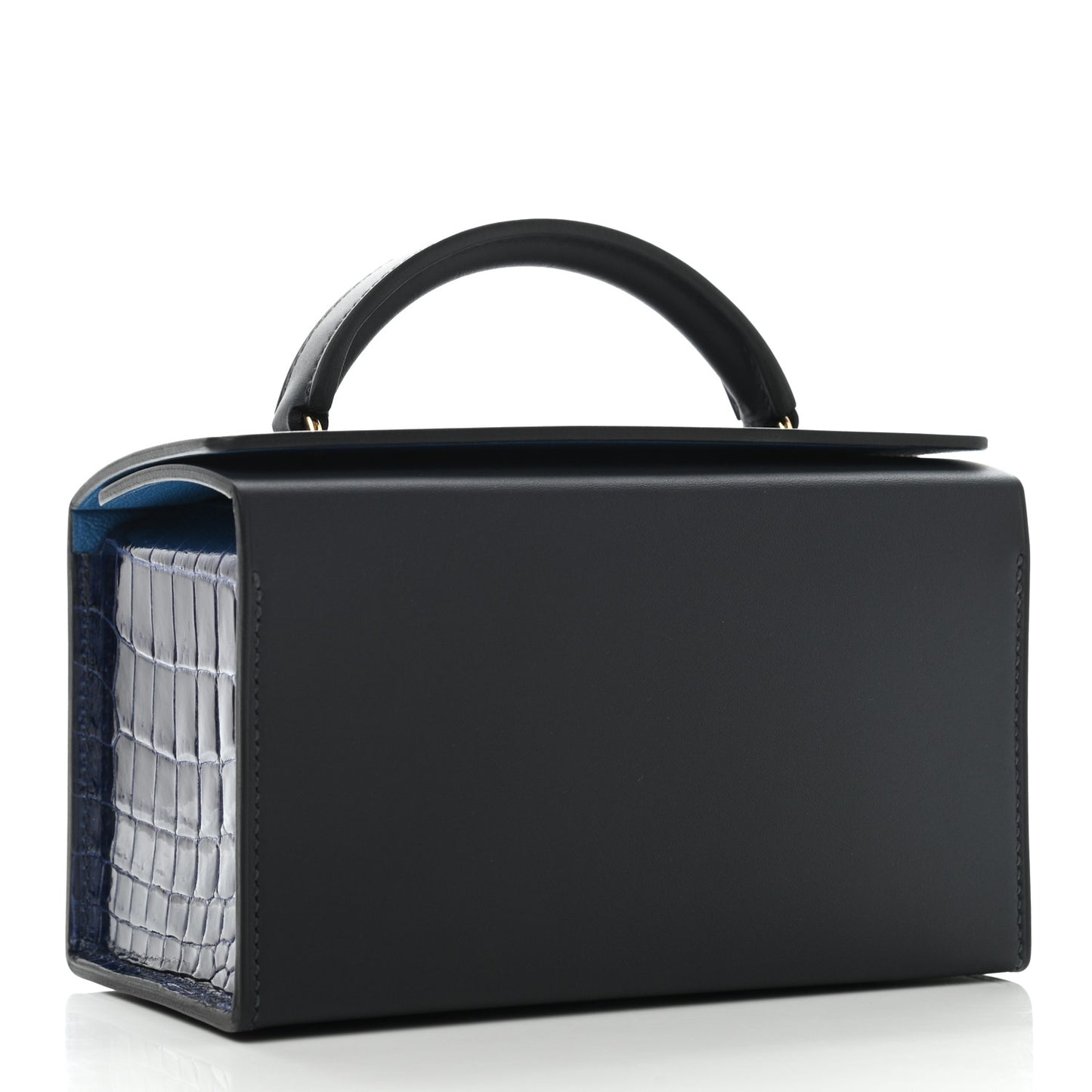 Vache Hunter Shiny Alligator Petit H Box Bag Bleu Marine Bleu Saphir