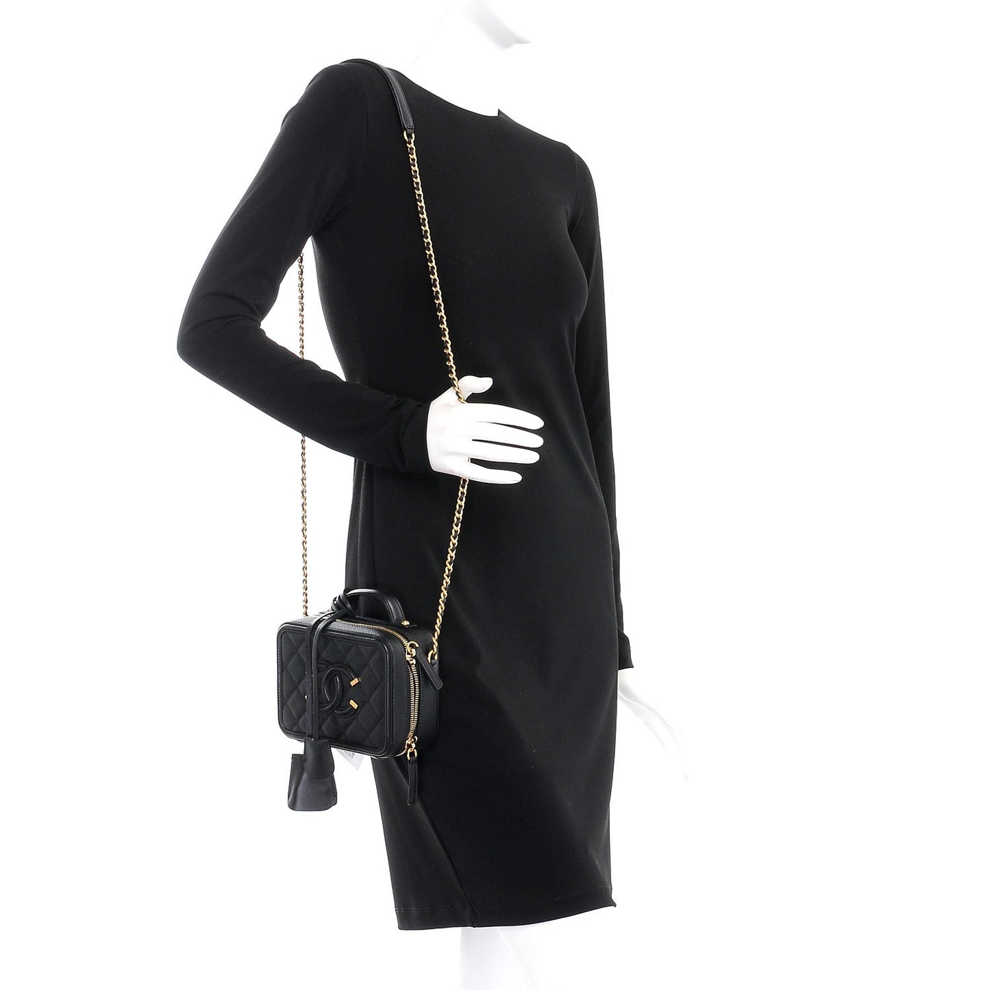 Caviar Quilted Small CC Filigree Vanity Case Black