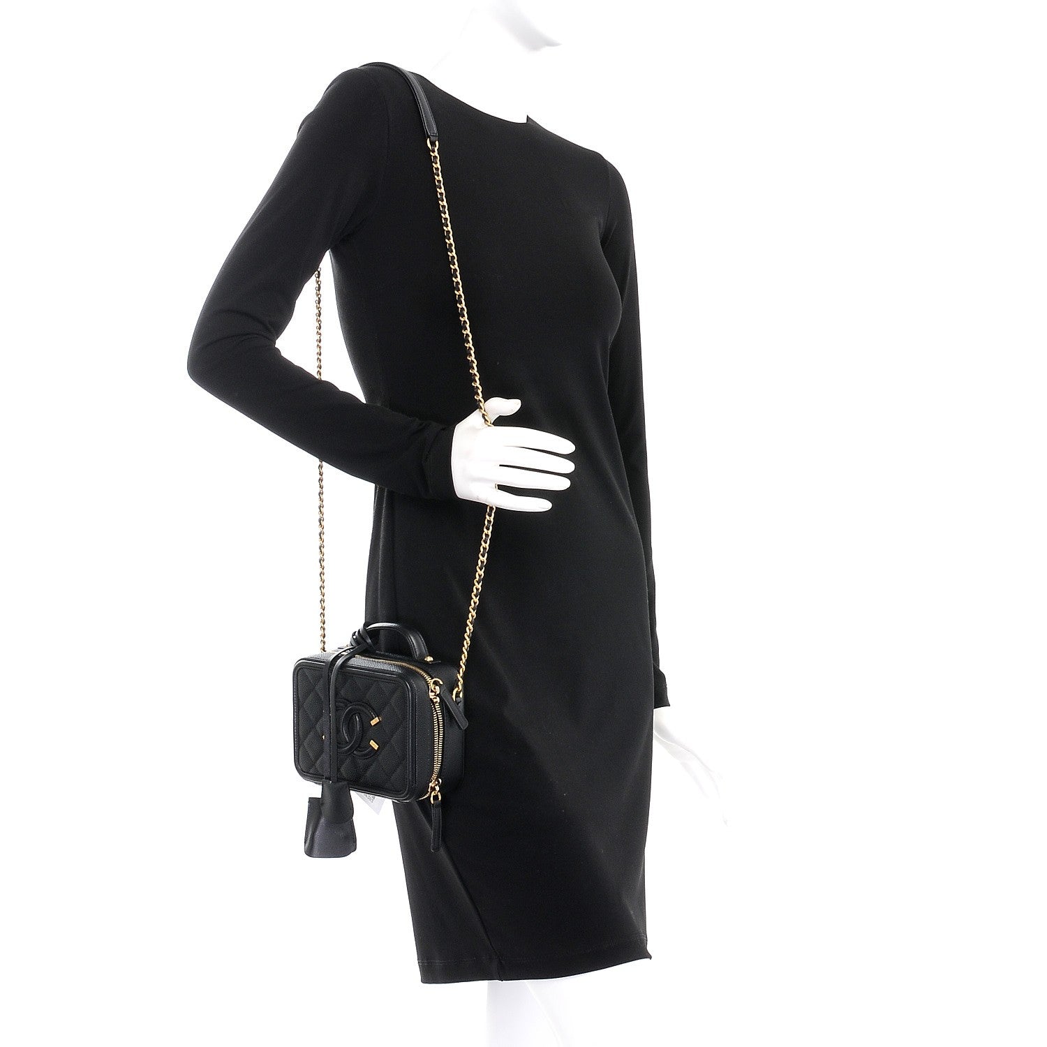 Chanel Caviar Quilted Small CC Filigree Vanity Case Black 2 of 8